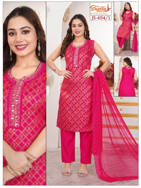 Rani Pink Embroidered Roman Kurta Set