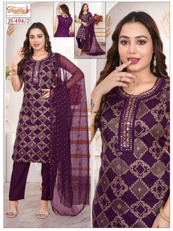 Dark Purple Embroidered Roman Kurta Set