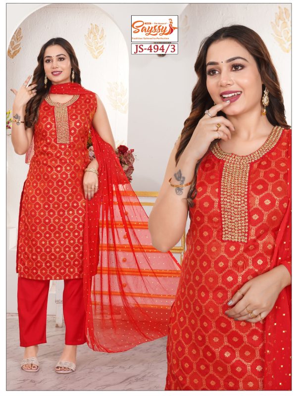 Red Embroidered Roman Kurta Set