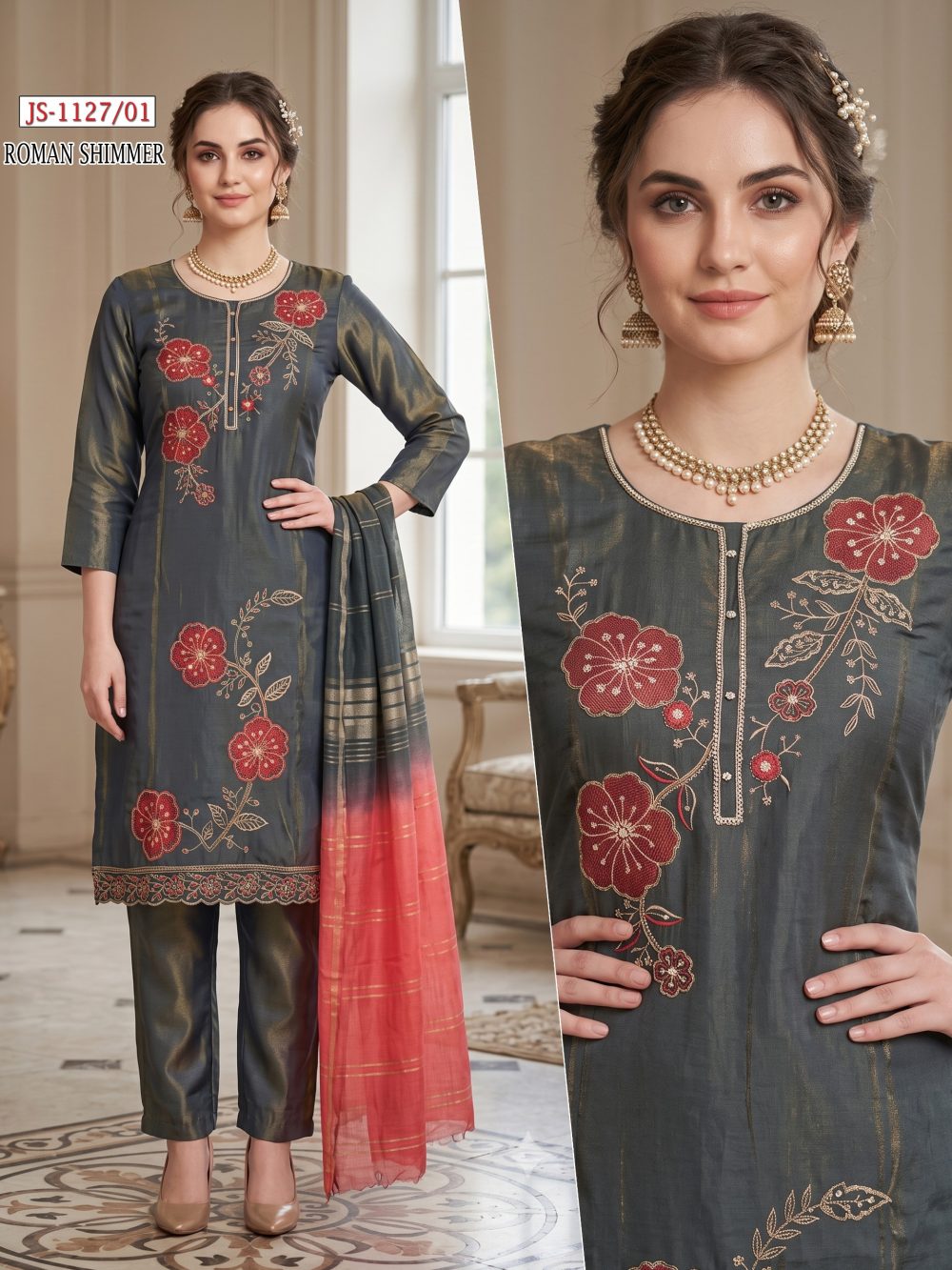 Grey Roman Shimmer Kurta Set