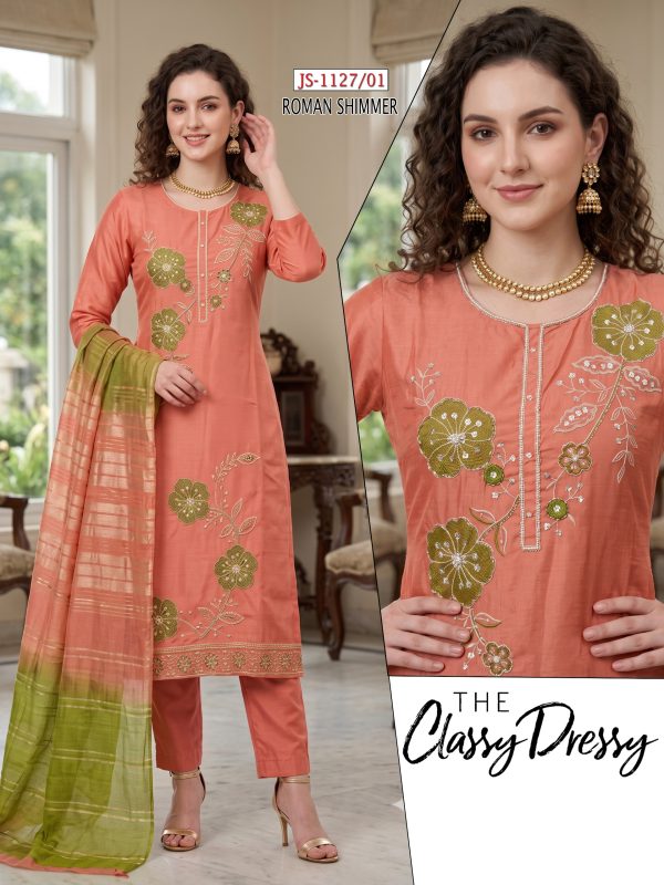 Peach Roman Shimmer Kurta Set