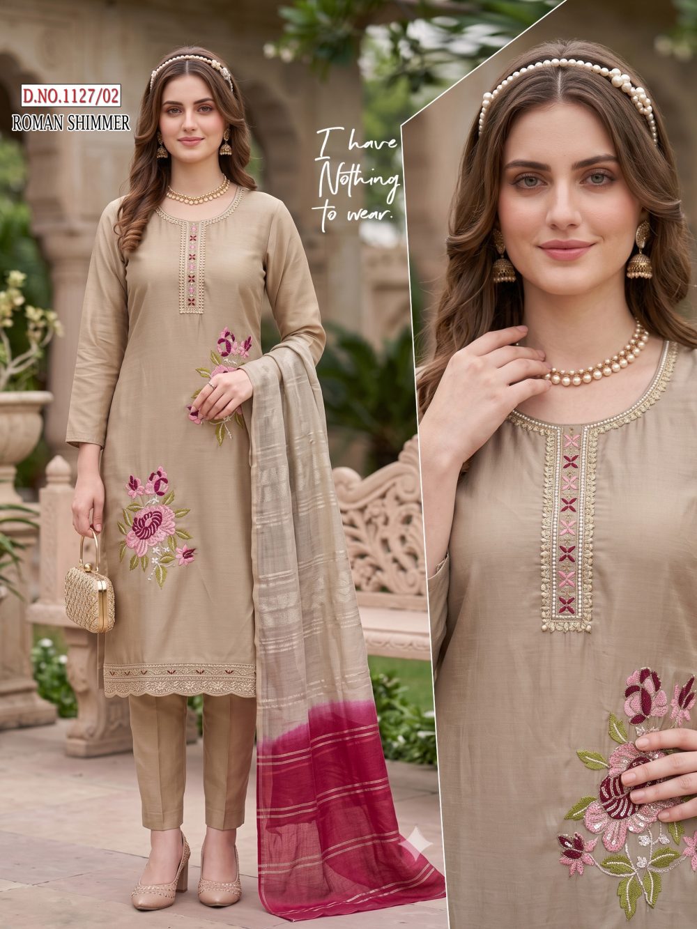 Peach Roman Shimmer Kurta Set
