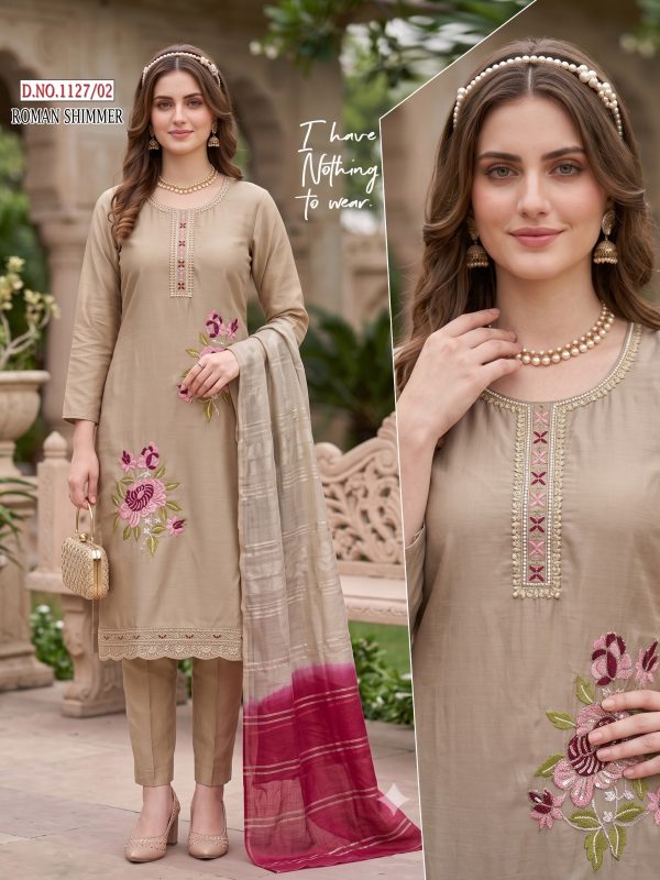 Peach Roman Shimmer Kurta Set