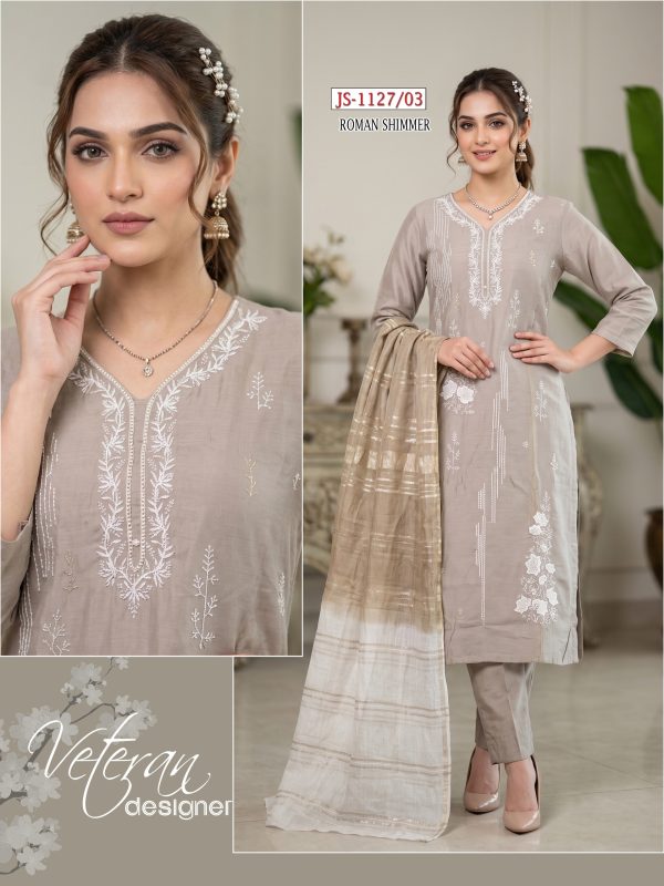 Beige Roman Shimmer Kurta Set