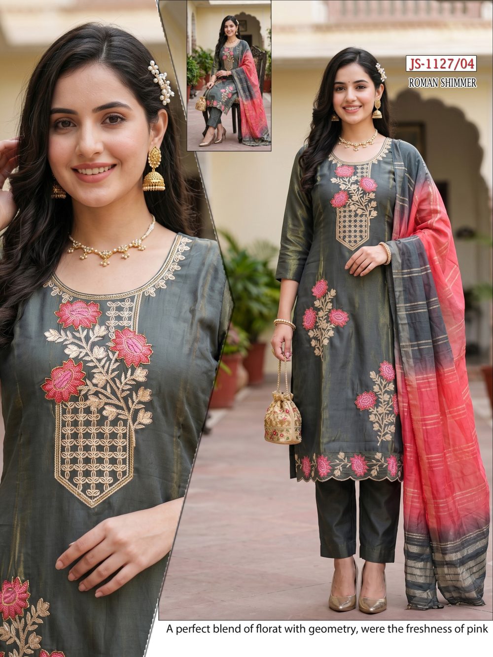 Grey Roman Shimmer Kurta Set
