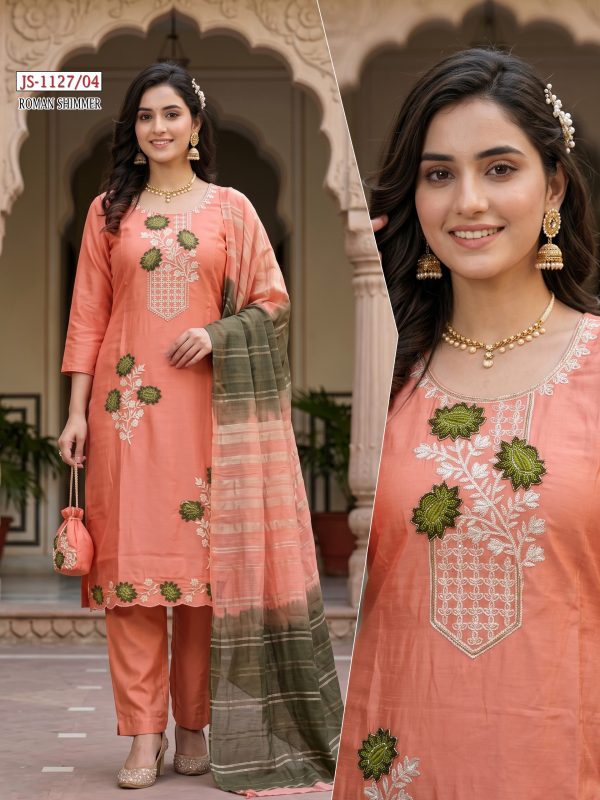 Peach Roman Shimmer Kurta Set