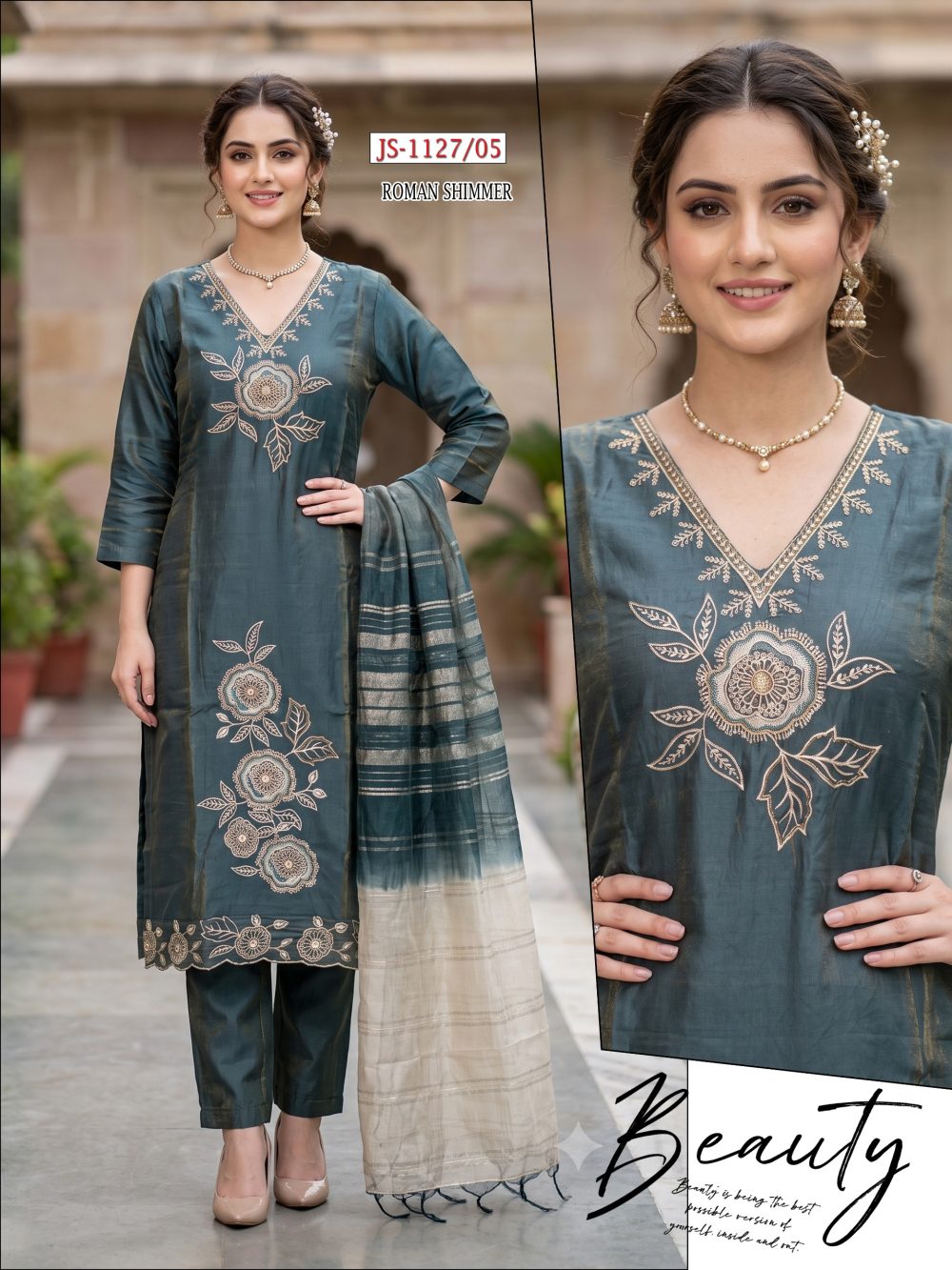 Grey Roman Shimmer Kurta Set