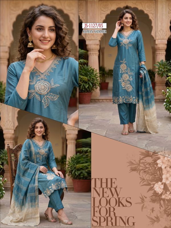 Teal Blue Roman Shimmer Kurta Set