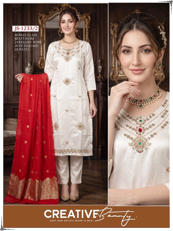 Cream Embroidered Glass Roman Kurta Set