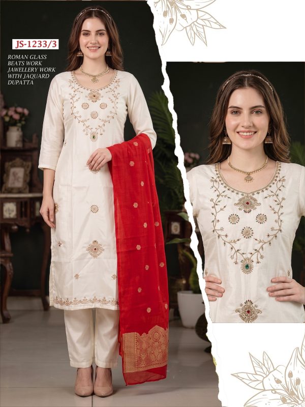 Cream Embroidered Glass Roman Kurta Set
