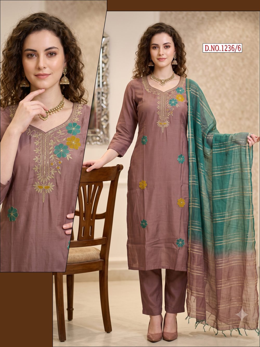 Taupe Brown Embroidered Rangeela Kurta Set