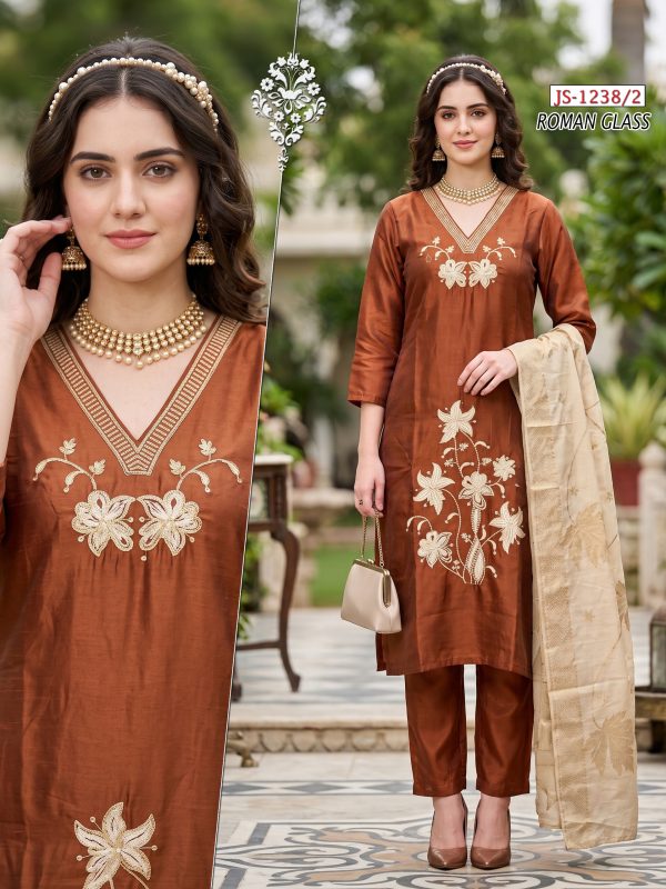 Rust with Brown Glass Roman Kurta Set