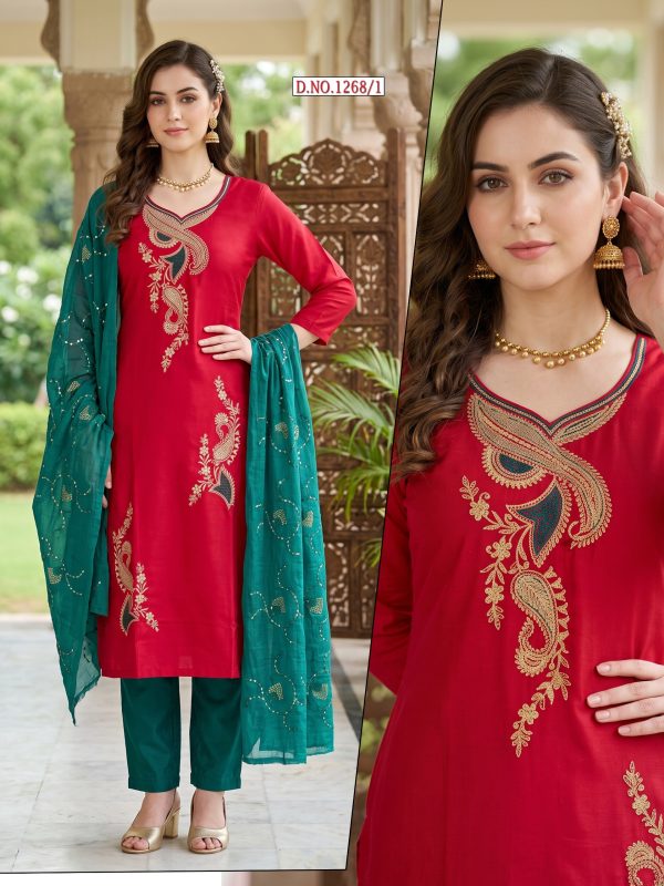 Cherry Red Embroidered Rangeela Kurta Set