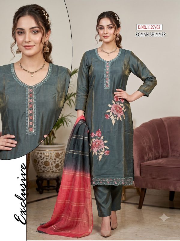 Dark Grey Roman Shimmer Kurta Set