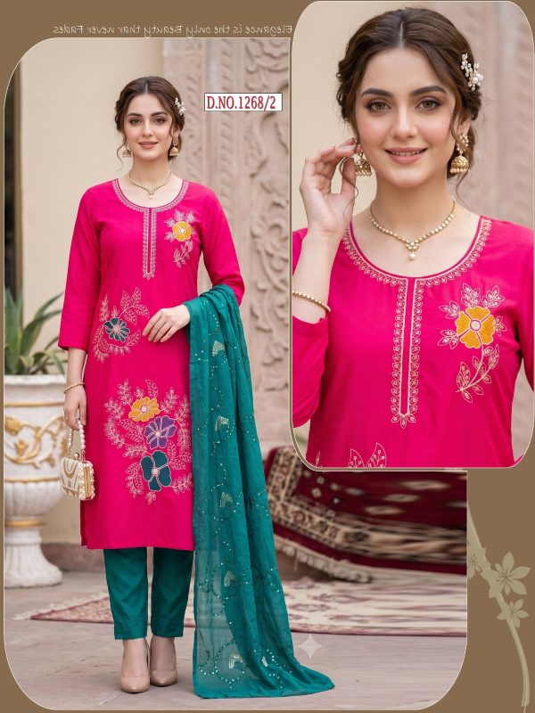 Pink Embroidered Glass Roman Kurta Set