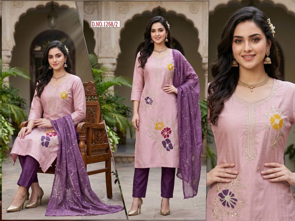 Lavender Embroidered Roman Kurta Set