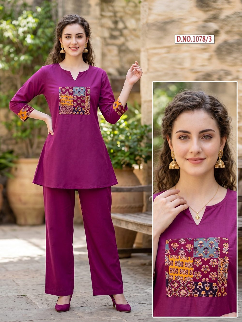Wine Dabu Cotton Co-ord Set
